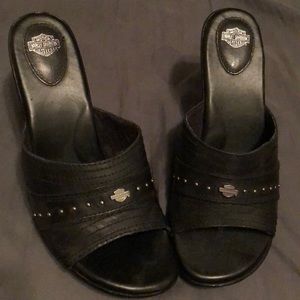 Harley Davidson Black leather wedges